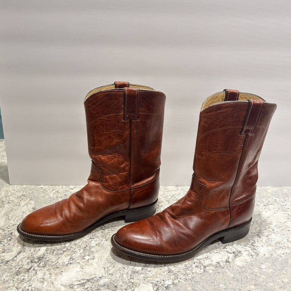 Vtg Justin 1879 Brown Leather Cowboy Boots Men Size 8D Made in USA Western Boots